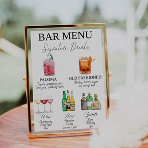 Signature Drinks Bar Menu Sign Template-Signature Cocktail Sign-Minimalist Signature Sign Menu-Editable Template-Download-Printable
