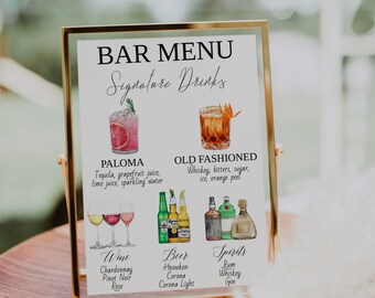 Signature Drinks Bar Menu Sign Template-Signature Cocktail Sign-Minimalist Signature Sign Menu-Editable Template-Download-Printable