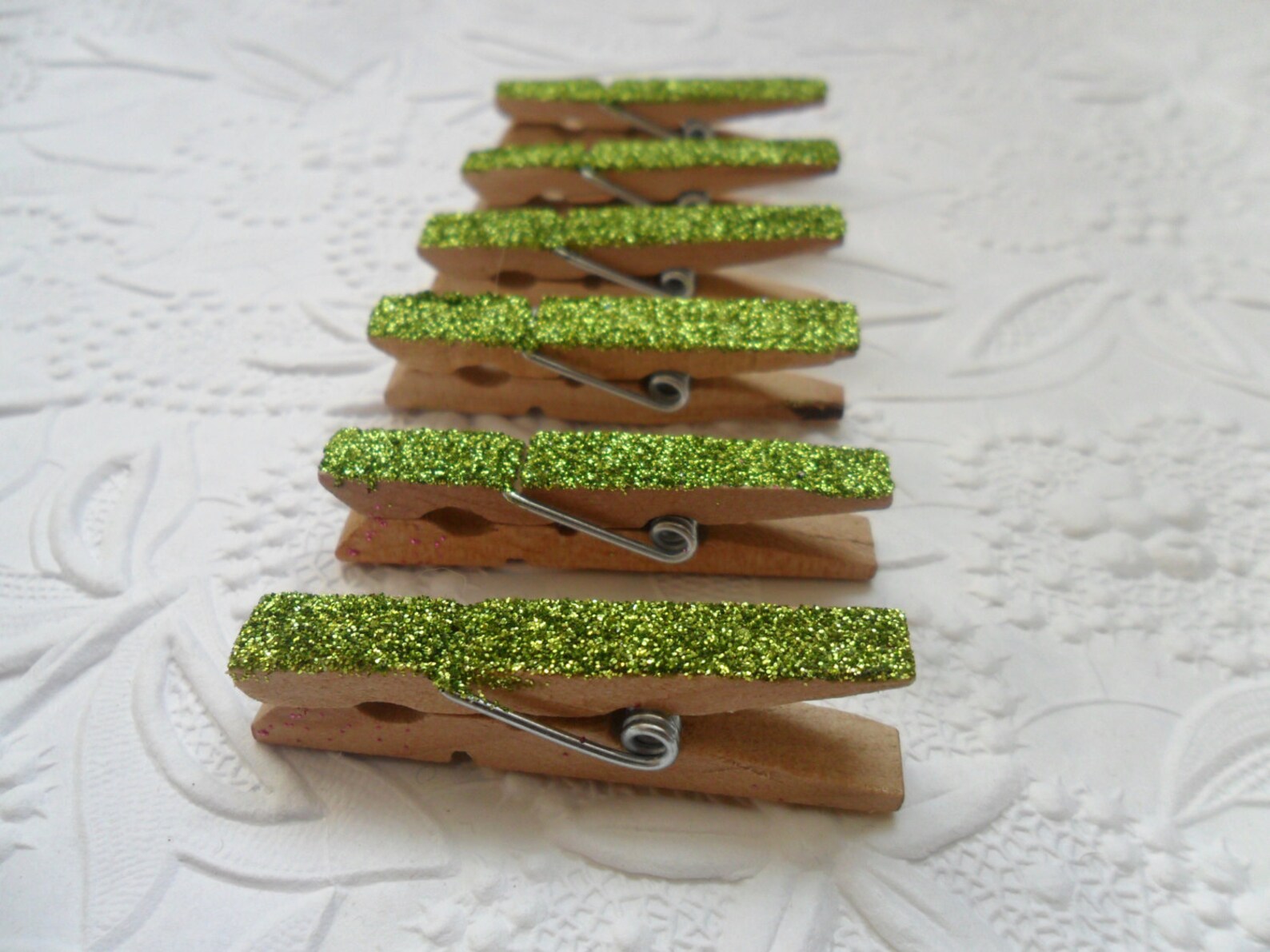 6 Mini Glitter ClothespinsCitron Green1 3/4 inch Etsy