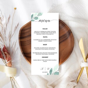 Wedding Menu Editable with Greenery Modern-Editable Template-Name and Date-Sign-Decor-Digital-PDF-JPEG-PNG-Download