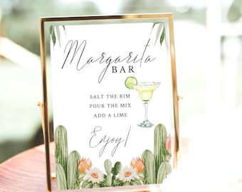 Margarita Bar Sign Template-Let's Fiesta Cactus Margarita Bar Sign Set-Desert Theme Minimalist Sign Menu-Printable-Juice Tag-Garnish Labels