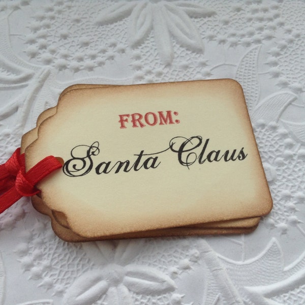 Vintage From Santa Gift Tags-Christmas Tags-Hang Tags-Party Favor-Glitter Tags- Gold Tags- Stained Tags