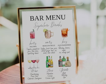 Signature Drinks Bar Menu Sign Template-Signature Cocktail Sign-Minimalist Signature Sign Menu-Editable Template-Download-Printable