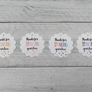 25 Thanks for Sprinkling Your Love Gift Tags-Baby Shower Sprinkle Tags-Thank You Tags-Sprinkled With Love-Pastel-Pink-Personalized-Custom image 3