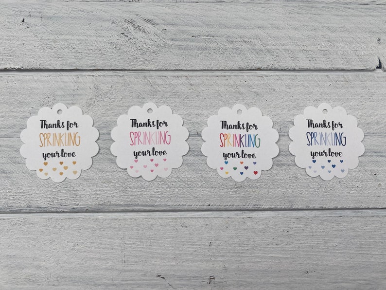 25 Thanks for Sprinkling Your Love Gift Tags-Baby Shower Sprinkle Tags-Thank You Tags-Sprinkled With Love-Pastel-Pink-Personalized-Custom image 3