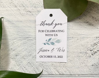 Thank You Favor Tags with Name and Date-25-50-100-Personalized Tags-Wedding Favour Tags-Greenery-Eucalyptus Branch