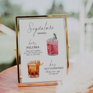 Signature Drinks Bar Menu Sign Template-His & Hers Signature Cocktails Sign-Minimalist Signature Drinks-Editable Template-Download-Printable