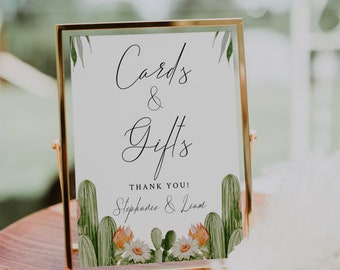 Tarjetas y regalos Letrero-Tarjetas y regalos de cactus Letreros de boda-Tarjetas y regalos Letrero de despedida de soltera-Let's Fiesta Bridal Shower-Tema del desierto-Descargar