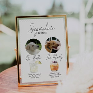 Signature Drinks Sign Pet Template-Signature Cocktail Sign-Signature Drink-Minimalist Signature Bar Menu-Editable-Dog-Pet Birthday Sign