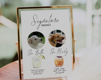 Pet Signature Drinks Sign Template-Editable Signature Cocktail Sign-Dog Birthday Bar Menu-Minimalist Drink Sign-Instant Download