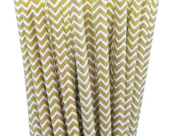 25 Gold Chevron Paper Straws-7.75 Inches-Party Straws-Shower-Wedding-Party-Biodegradable