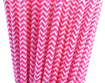 25 Pink Chevron Paper Straws-7.75 Inches-Party Straws-Shower-Wedding-Party-Biodegradable