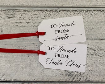6 From Santa Gift Tags-Christmas Tags-Hang Tags-Party Favor Tags-Stained Tags-Christmas gift tags-12,24