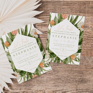 Let&#39;s Fiesta Bridal Shower Invitation-Cactus Desert Bridal Shower Invite-Cactus Border Invitation-Orange Cactus-Editable Invite-Printable