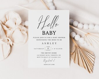 Minimalist Hello Baby Invitation-Modern Baby Shower Invitation-Hello Baby-Baby Shower Invite-Editable Invite-Printable-Gender Neutral Invite