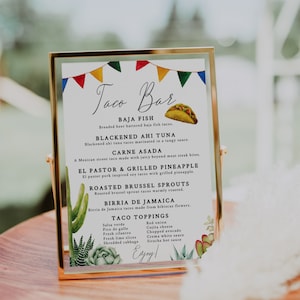 Taco Bar Sign Editable Template-Cactus Taco Bar Sign-Let&#39;s Fiesta Taco Bar Sign-Taco Bar Menu-Printable-Cinco de Mayo Taco Bar Sign-LF1