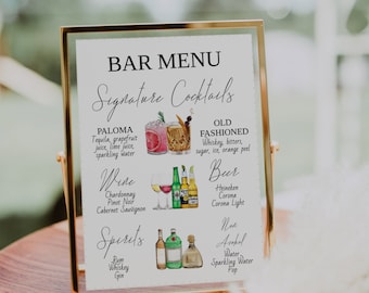 Signature Drinks Bar Menu Sign Template-Signature Cocktails Sign-Minimalist Signature Cocktail Sign-Editable Template-Download-Printable