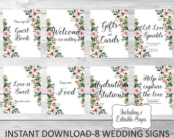 Wedding Signs Bundle-Posters-Guest Book-Welcome-Let Love Sparkle-Capture the Love-8x10 Floral-PDF-Printable-Instant Download-Signs