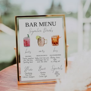 Signature Drinks Bar Menu Sign Template-His Hers Signature Cocktail Sign-Minimalist Signature Sign Menu-Editable Template-Download-Printable