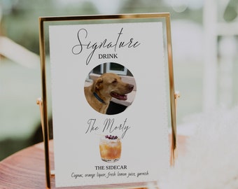 Signature Drinks Sign Pet Template-Signature Cocktail Sign-Signature Drink-Minimalist Signature Bar Menu-Editable-Dog-Pet Birthday Sign