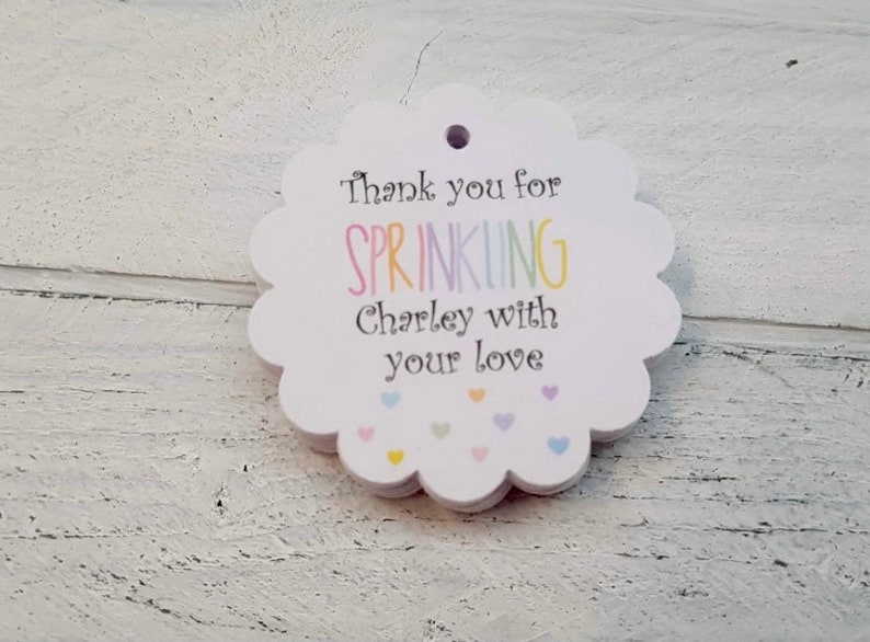 25 Thanks for Sprinkling Your Love Gift Tags-Baby Shower Sprinkle Tags-Thank You Tags-Sprinkled With Love-Pastel-Pink-Personalized-Custom image 4