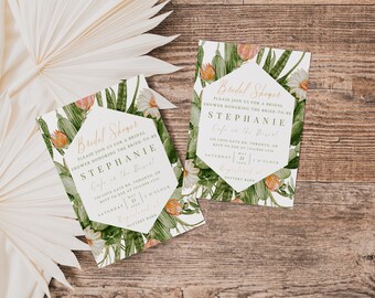 Bridal Shower Invitation-Cactus Bridal Shower Invitation-Let's Fiesta Desert Bridal Shower Invite-Orange Cactus-Editable-Printable-Geometric