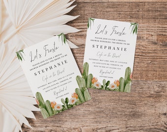 Let's Fiesta Bridal Shower Invitation-Cactus Bridal Shower Invitation-Desert Bridal Shower Invite-Orange Cactus-Editable Invite-Printable