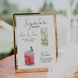 Signature Drinks Sign Template-Signature Cocktail Sign-Signature Drinks-Minimalist Signature Sign Menu-Editable Template-Download-Printable