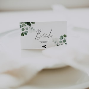 Cartes de lieu de mariage de verdure-Numéro de table moderne et icônes de choix de repas-Modèle de cartes de lieu modifiables-Carte de noms de mariage-Téléchargement-Imprimable