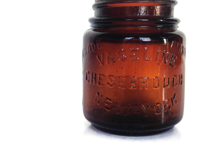 Vintage amber glass vaseline jar Chesebrough New York Etsy