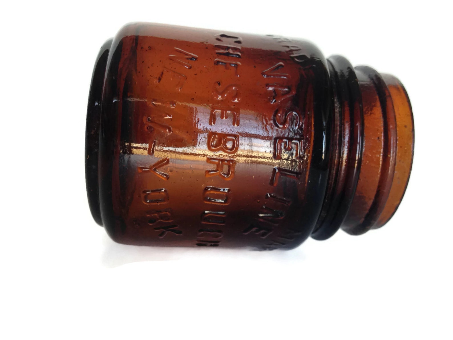 Vintage amber glass vaseline jar Chesebrough New York Etsy