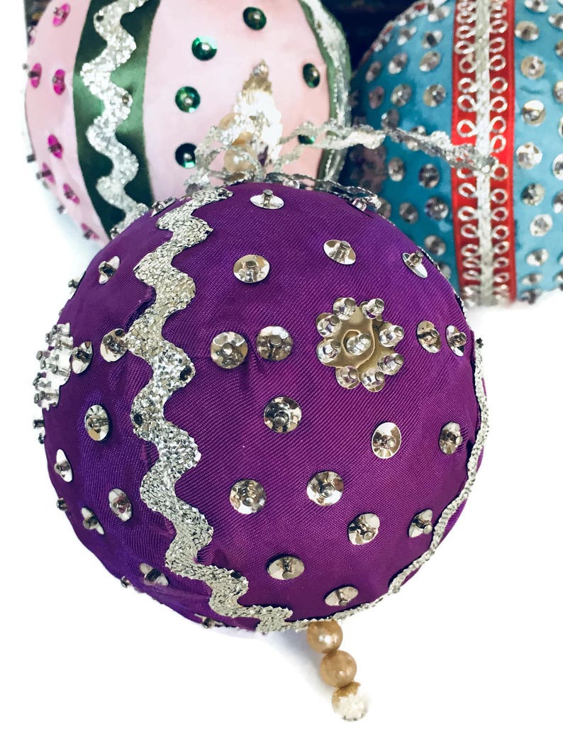 Vintage Handmade Christmas Ornaments Silk Wrapped Sequins and Etsy