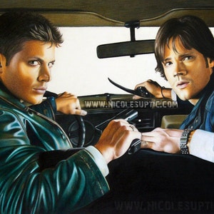 Supernatural Sam and Dean Winchester Art Print Fine Watercolor Paper TV Show Inspired Home Decor image 3