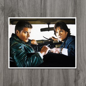 Supernatural Sam and Dean Winchester Art Print Fine Watercolor Paper TV Show Inspired Home Decor image 1