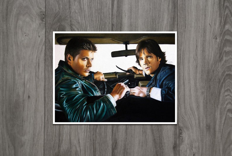 Supernatural Sam and Dean Winchester Art Print Fine Watercolor Paper TV Show Inspired Home Decor image 1