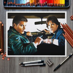 Supernatural Sam and Dean Winchester Art Print Fine Watercolor Paper TV Show Inspired Home Decor image 2