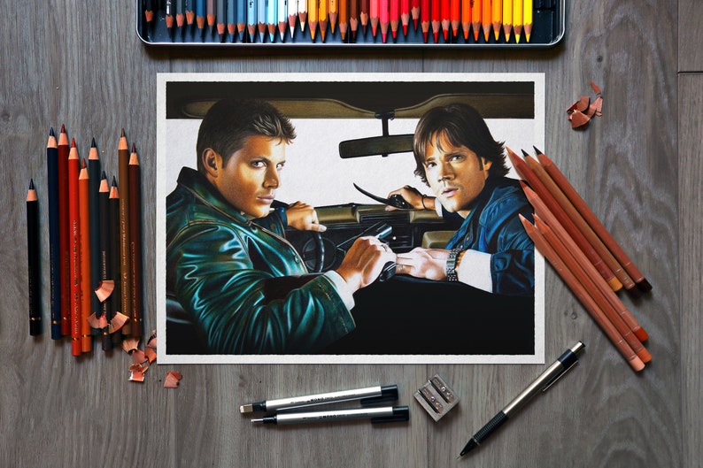 Supernatural Sam and Dean Winchester Art Print Fine Watercolor Paper TV Show Inspired Home Decor image 2