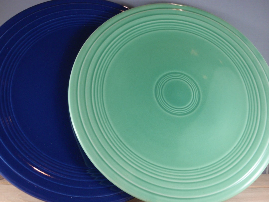 FIESTA 2 Luncheon Salad Plates Light Green Cobalt Blue by Etsy