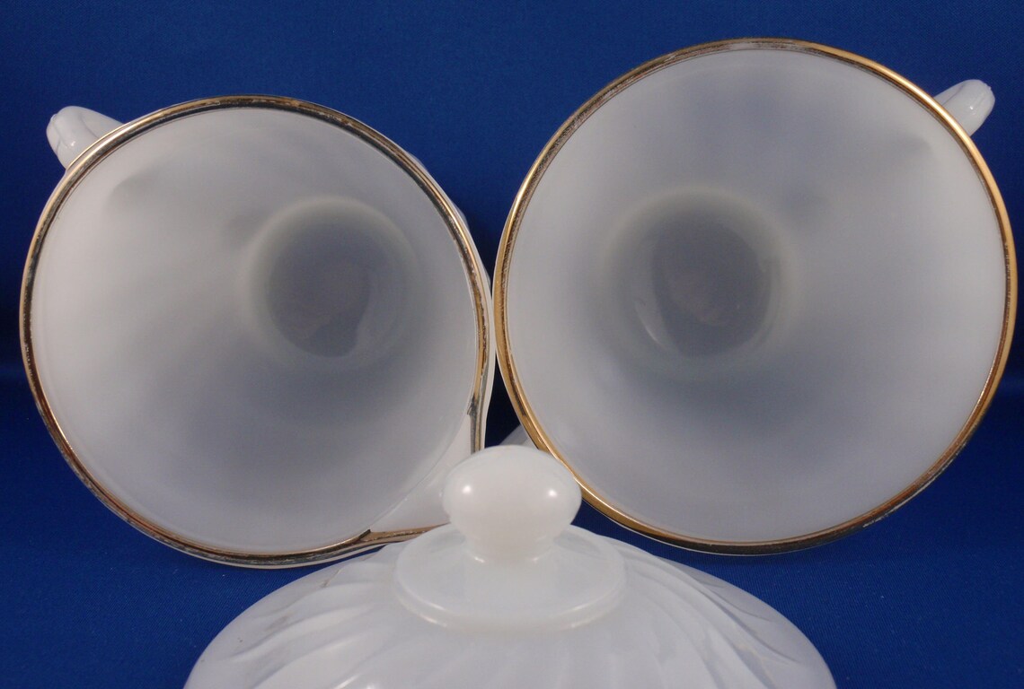 FIRE KING Golden Swirl / Shell Milk Glass Creamer and Lidded Etsy