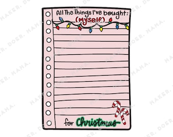 Christmas Shopping List, Digital Printable Die Cut, Ring Planners, Travelers Notebooks, Bullet Journals, Scrapbook, Card Making