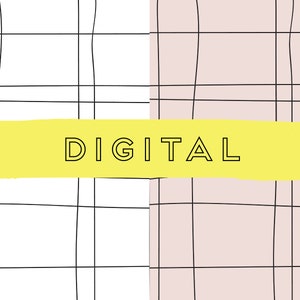 May include: A digital design with the word "DIGITAL" in black text on a yellow rectangle. The background is a white and pink grid pattern.