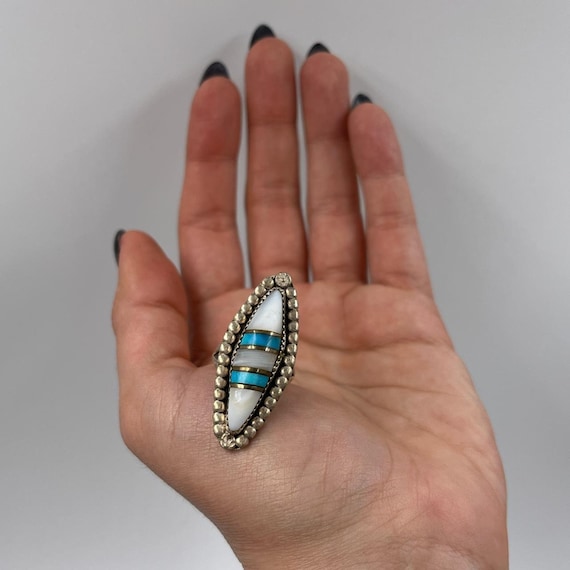 Vintage Old Pawn Navajo Mother of Pearl Turquoise… - image 1