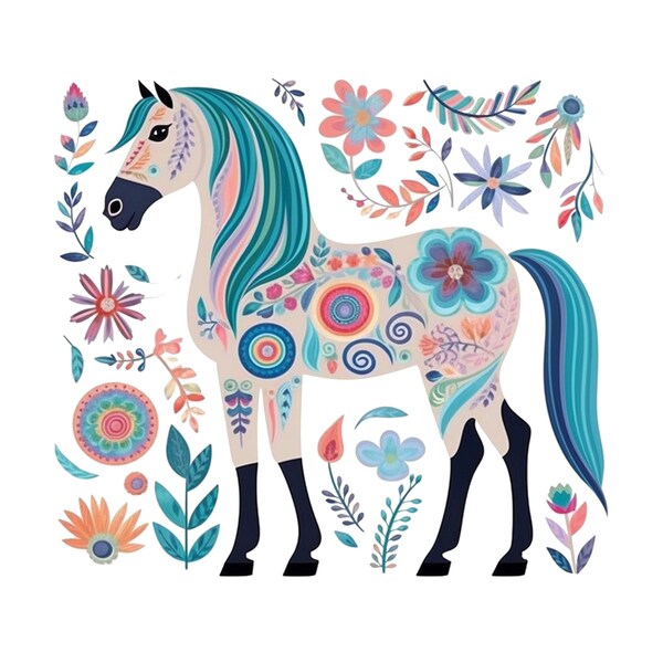 Whimsical Horse PNG - Beautiful Print-Ready Art with Pink, Blue, and Purple Colors