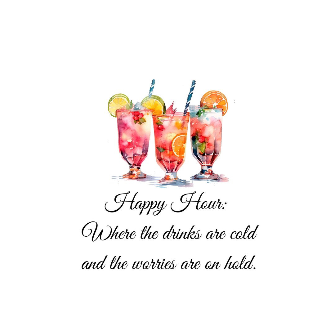 Watercolor Cocktails Happy Hour Printable PNG File Digital Etsy