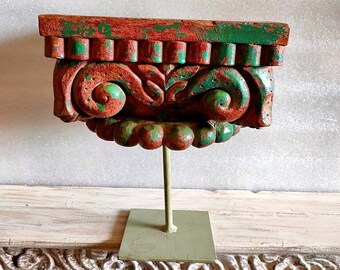 Candelabro de madera antiguo tallado a mano, soporte para estatua antigua pintada a mano, decoración de mesa india, decoración de madera para el hogar, coleccionable