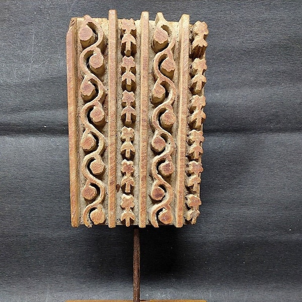 buy old stamp paper online Old Wooden Printing Block Cut Vintage Hand Carved Textile Printing Block On Stand Indian Floral Carved Textile Block Indian Home Decor