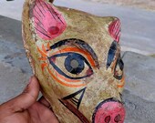 Vintage paper mathe mask old dog carved mask hand painted white mask light weight halloween mask indian home decor Wall decor