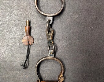 * Old Vintage Antique Handcrafted Iron Lock & Key Handcuffs Collectible *