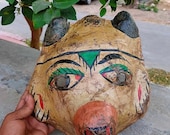 Old fox carved paper mathe mask old hand painted fox head shape mask light weight halloween mask indian home decor Wall decor collectible