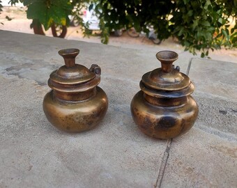 Old Brass Storage Pot Sugar Pot Handcrafted Ghee Butter Pot Kitchenware Pot 2 Pc